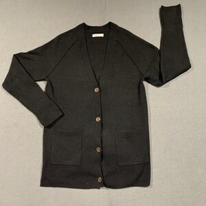 Sonoma Goods For Life Womens Black Long Button Front Cardigan Sweater‎ Pockets M